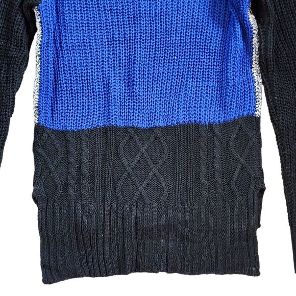 Fifty Street Womens High-Low Sweater Size S Blue Black Long Sleeve Split Seams - Picture 11 of 11